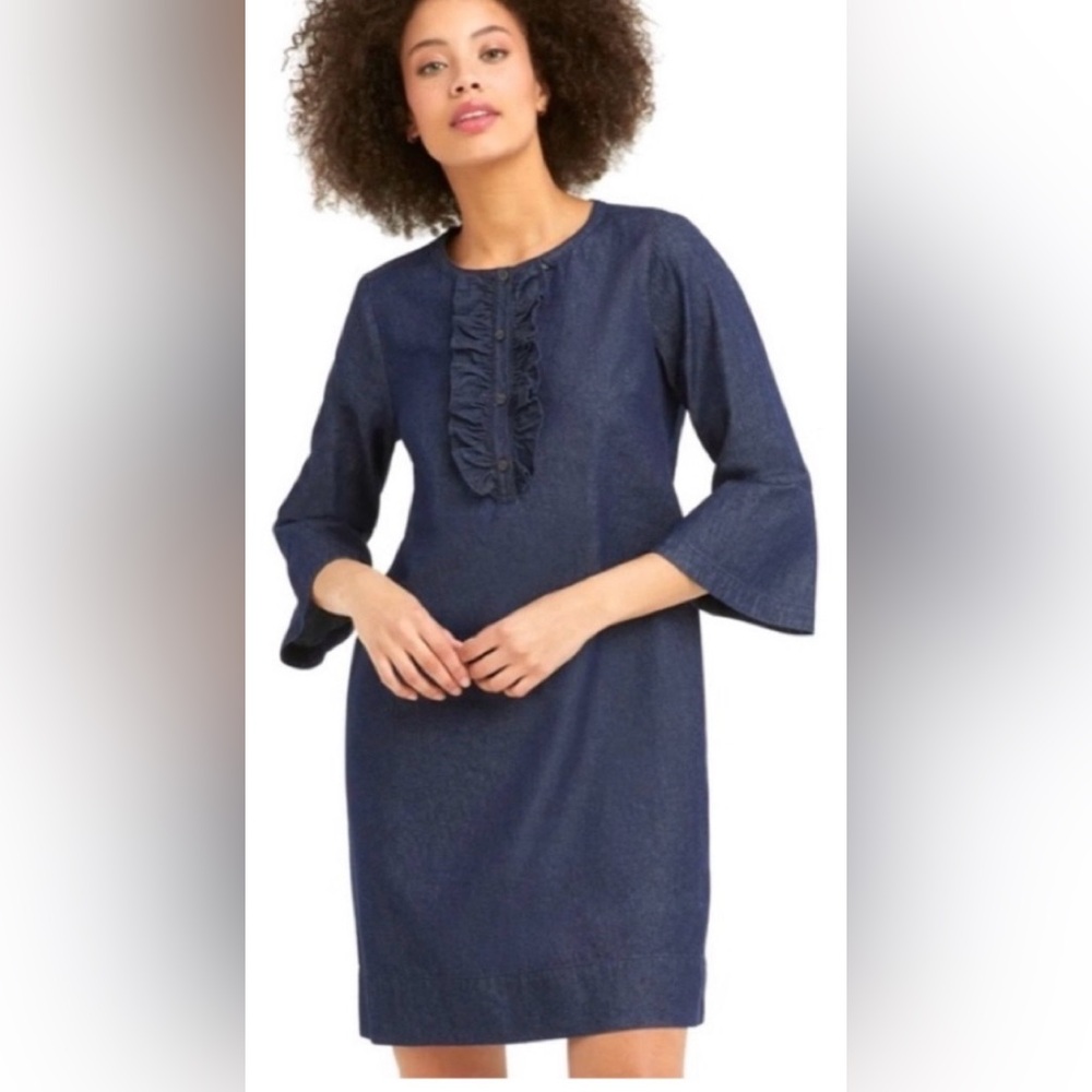 Draper James Dark Blue Denim Ruffle Sleeve Dress - Picture 3 of 12
